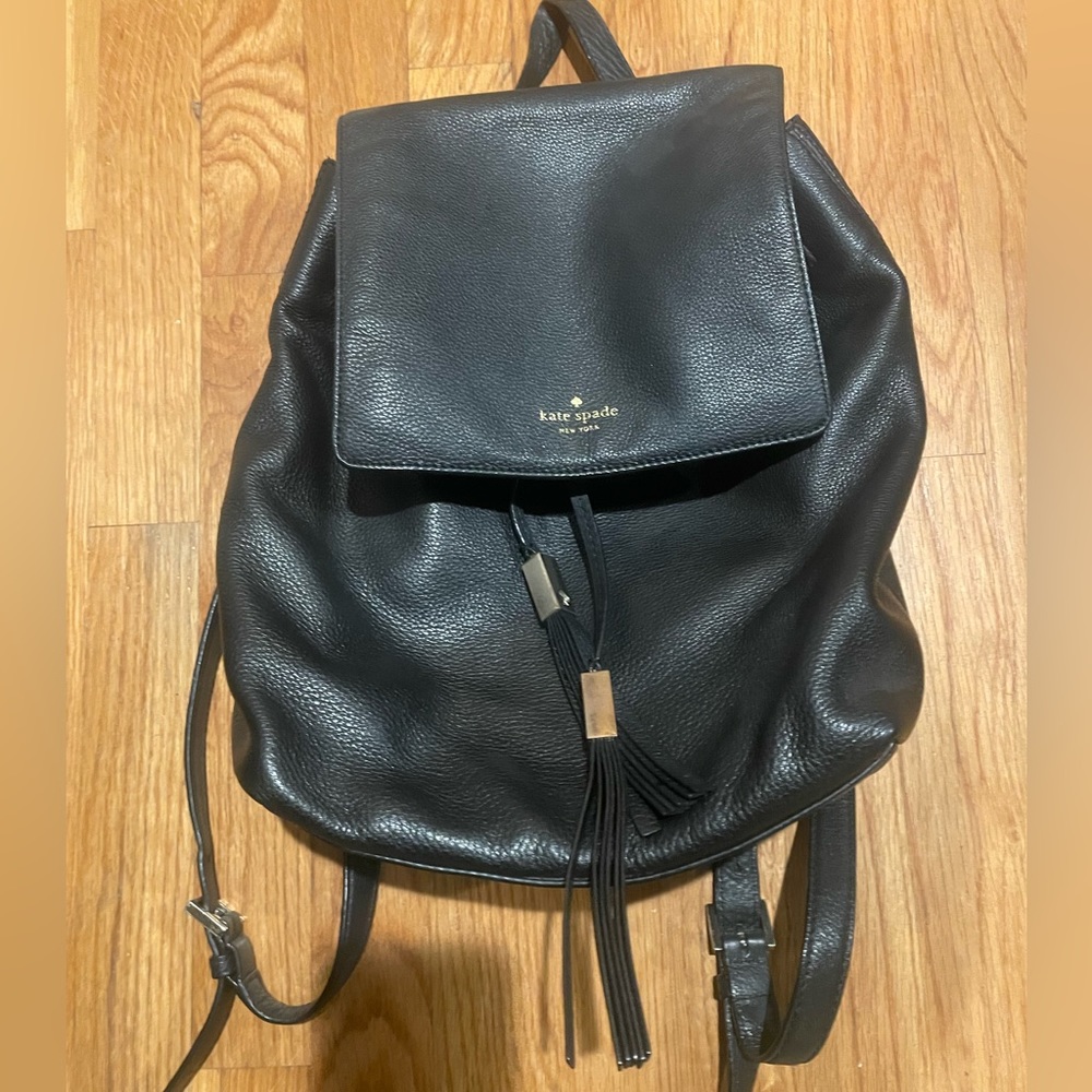 Kate Spade Grey Street Wilder Pebbled Leather Black Backpack Drawstring